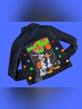 Handmade, Upcycled Space Jam Denim Jacket Size S
